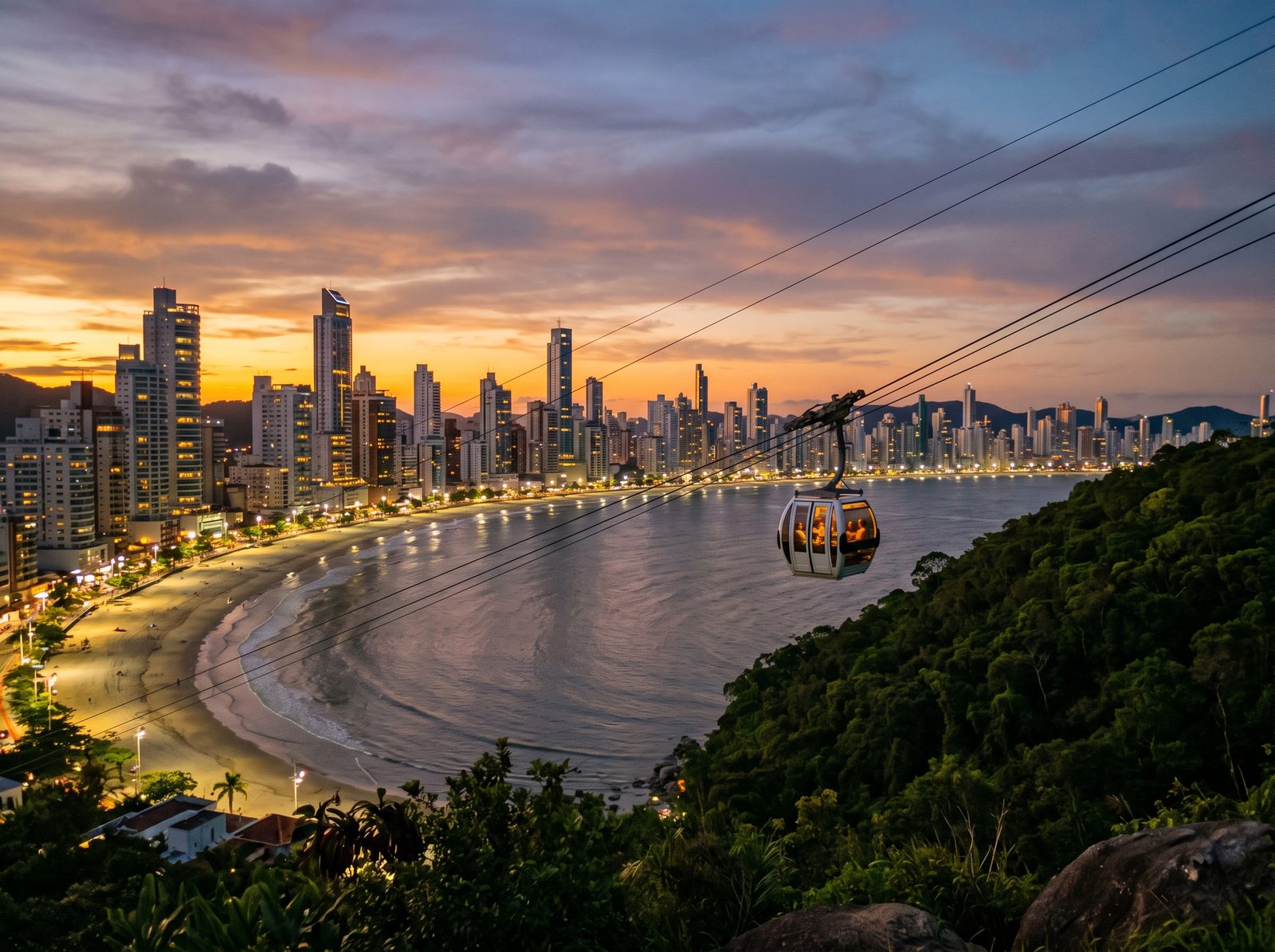 Orla de Balneário Camboriú ao entardecer