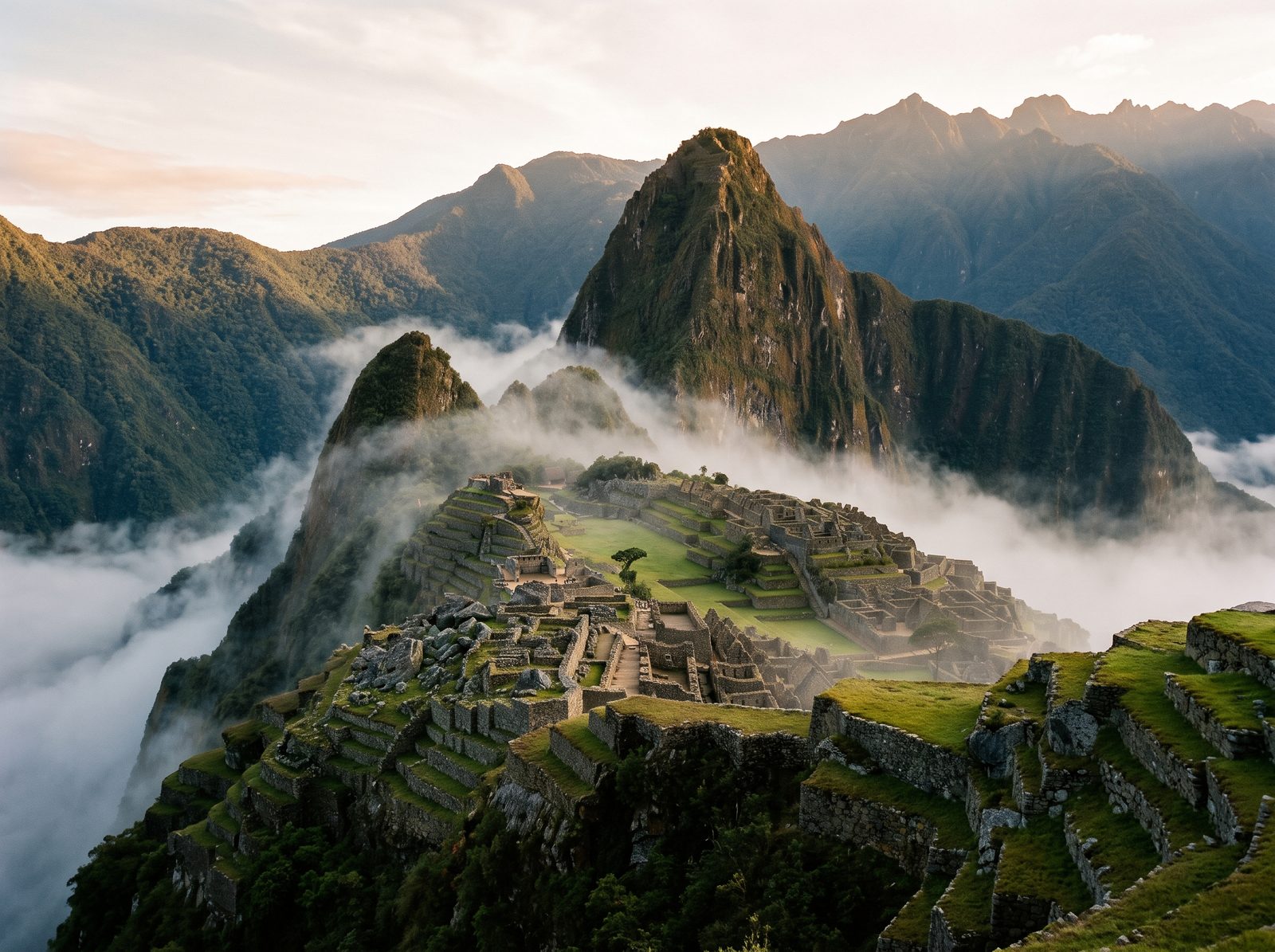 Machu Picchu com névoa da manhã